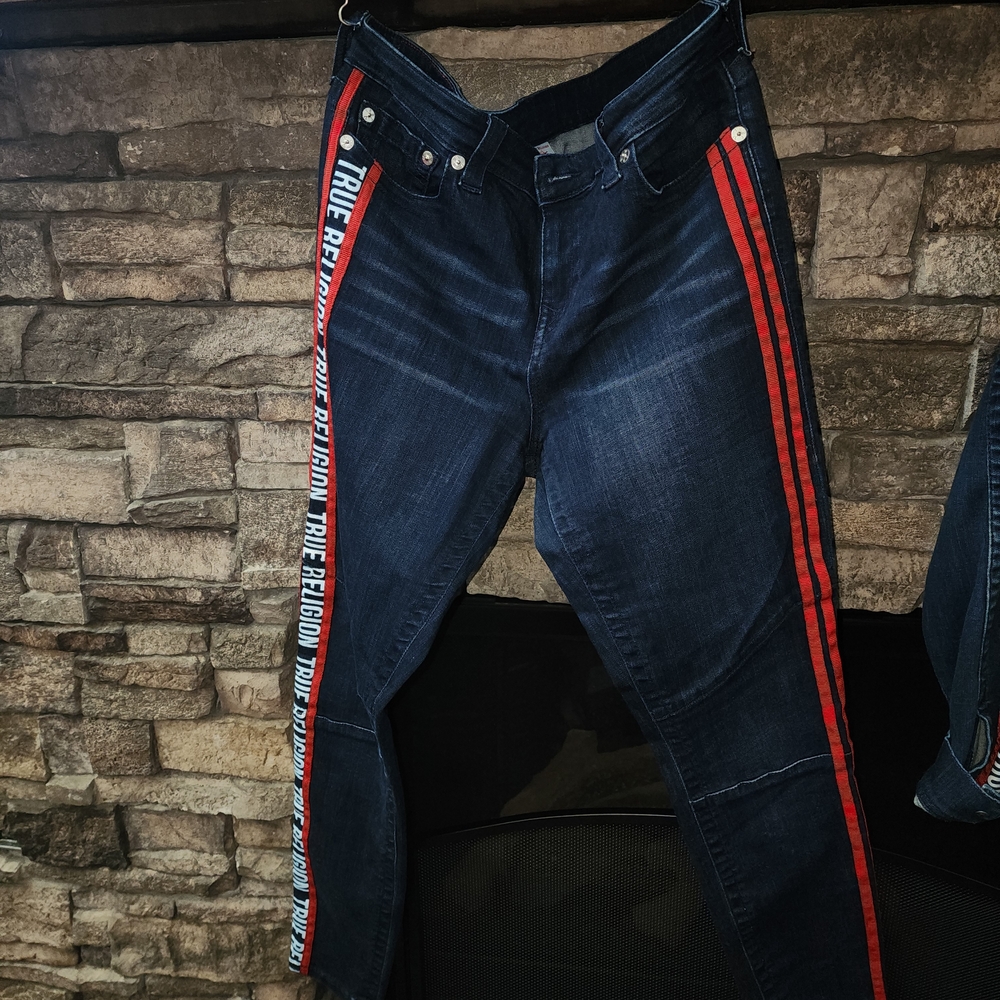 True Religion Dark Blue Jeans with Red Accents